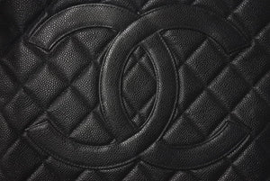 極美品 CHANEL シャネル 復刻トートバッグ ハンドバッグ 7番台 キャビアスキン ブラック ココマーク ロゴ 鞄 シルバー金具 中古 4c075700
