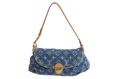 極美品 LOUIS VUITTON ルイヴィトン ミニプリーティ ハンドバッグ M95050 モノグラムデニム レザー ブルー 中古 4c075703