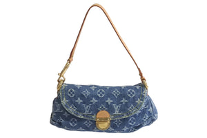 極美品 LOUIS VUITTON ルイヴィトン ミニプリーティ ハンドバッグ M95050 モノグラムデニム レザー ブルー 中古 4c075703