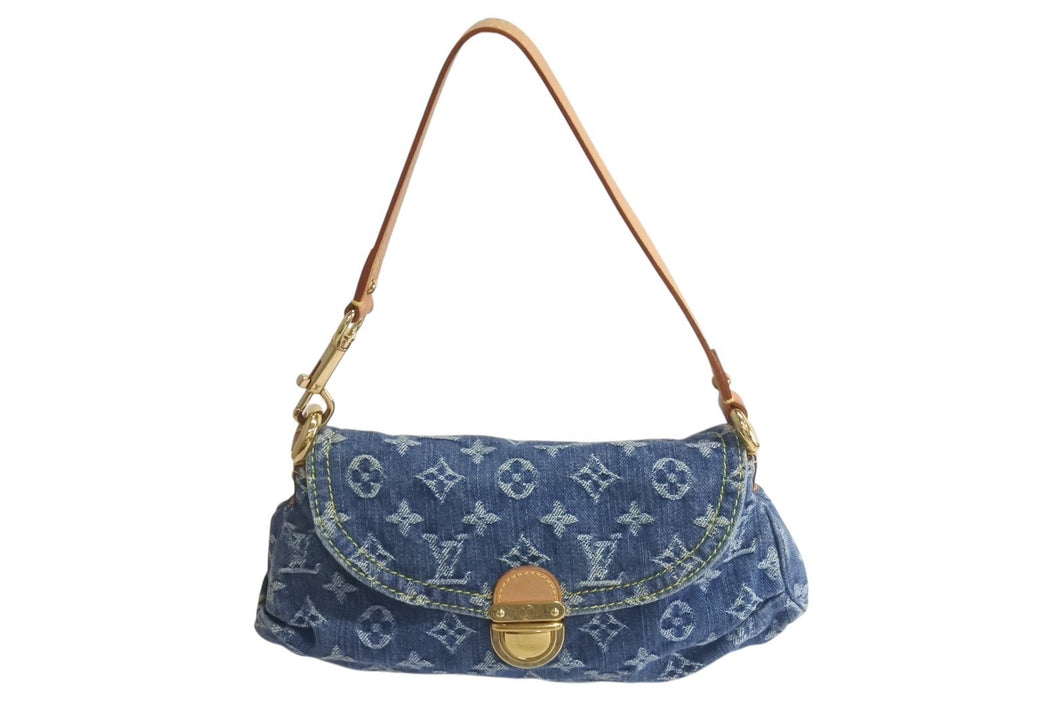 極美品 LOUIS VUITTON ルイヴィトン ミニプリーティ ハンドバッグ M95050 モノグラムデニム レザー ブルー 中古 4c075703