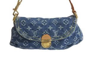 極美品 LOUIS VUITTON ルイヴィトン ミニプリーティ ハンドバッグ M95050 モノグラムデニム レザー ブルー 中古 4c075703
