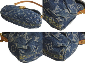 極美品 LOUIS VUITTON ルイヴィトン ミニプリーティ ハンドバッグ M95050 モノグラムデニム レザー ブルー 中古 4c075703
