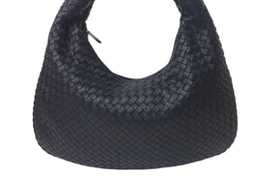 新品同様 BOTTEGA VENETA ボッテガヴェネタ イントレチャート ホーボー ハンドバッグ レザー ブラック 中古 4c075706
