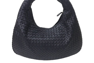 新品同様 BOTTEGA VENETA ボッテガヴェネタ イントレチャート ホーボー ハンドバッグ レザー ブラック 中古 4c075706