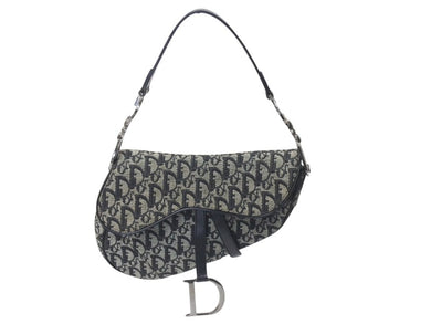Christian Dior クリスチャンディオール デニムトロッターサドルバッグ ブラック ガリアーノ期 シルバー金具 良品 中古 4c075712