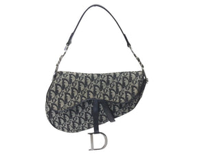 Christian Dior クリスチャンディオール デニムトロッターサドルバッグ ブラック ガリアーノ期 シルバー金具 良品 中古 4c075712
