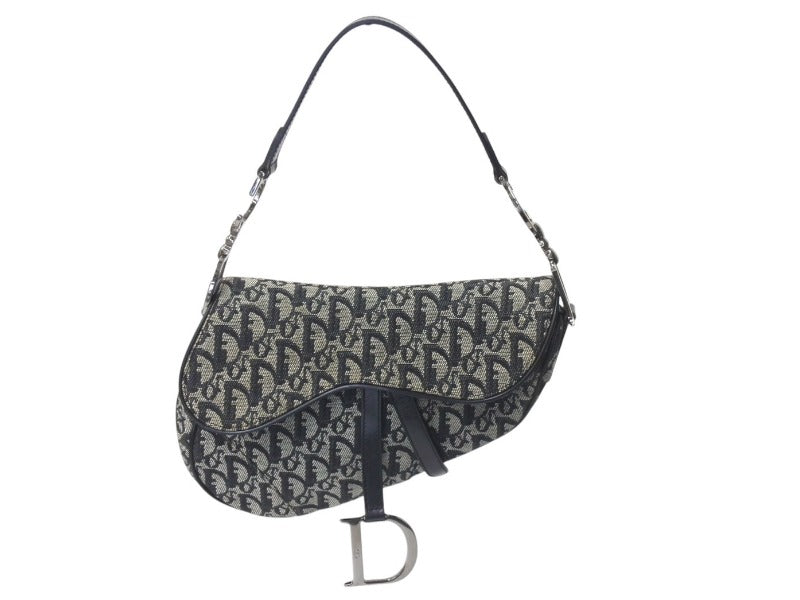 Christian Dior クリスチャンディオール デニムトロッターサドルバッグ ブラック ガリアーノ期 シルバー金具 良品 中古 4c075712