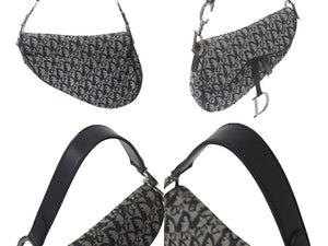 Christian Dior クリスチャンディオール デニムトロッターサドルバッグ ブラック ガリアーノ期 シルバー金具 良品 中古 4c075712