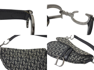 Christian Dior クリスチャンディオール デニムトロッターサドルバッグ ブラック ガリアーノ期 シルバー金具 良品 中古 4c075712