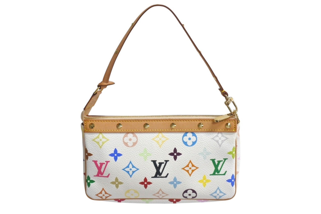 新品同様 LOUIS VUITTON ルイヴィトン モノグラム マルチカラー ポシェット アクセソワール アクセサリーポーチ M92649 村上隆 ホワイト 中古 4c075718