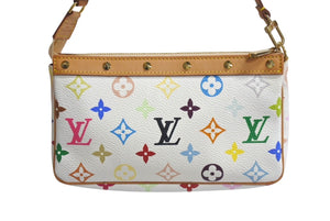新品同様 LOUIS VUITTON ルイヴィトン モノグラム マルチカラー ポシェット アクセソワール アクセサリーポーチ M92649 村上隆 ホワイト 中古 4c075718