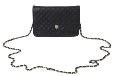 CHANEL シャネル マイクロマトラッセ ショルダーバッグ チェーンウォレット 12番台 ラムスキン ブラック シルバー金具 美品 中古 4c075721