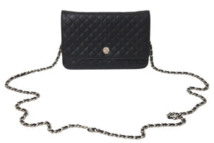 CHANEL シャネル マイクロマトラッセ ショルダーバッグ チェーンウォレット 12番台 ラムスキン ブラック シルバー金具 美品 中古 4c075721