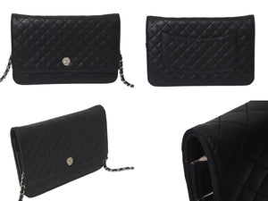 CHANEL シャネル マイクロマトラッセ ショルダーバッグ チェーンウォレット 12番台 ラムスキン ブラック シルバー金具 美品 中古 4c075721
