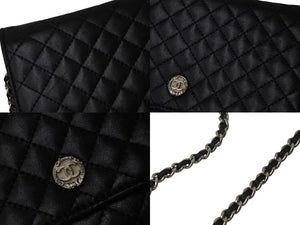 CHANEL シャネル マイクロマトラッセ ショルダーバッグ チェーンウォレット 12番台 ラムスキン ブラック シルバー金具 美品 中古 4c075721