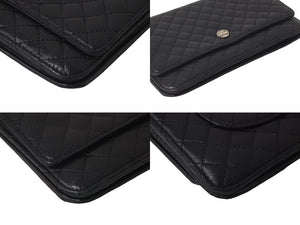CHANEL シャネル マイクロマトラッセ ショルダーバッグ チェーンウォレット 12番台 ラムスキン ブラック シルバー金具 美品 中古 4c075721
