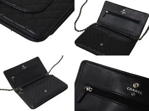 CHANEL シャネル マイクロマトラッセ ショルダーバッグ チェーンウォレット 12番台 ラムスキン ブラック シルバー金具 美品 中古 4c075721