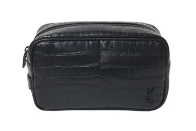 極美品 SAINT LAURENT サンローラン クラッチバッグ クロコ型押し GUE664555 0521 イタリア製 レザー ブラック 中古 4c075725 