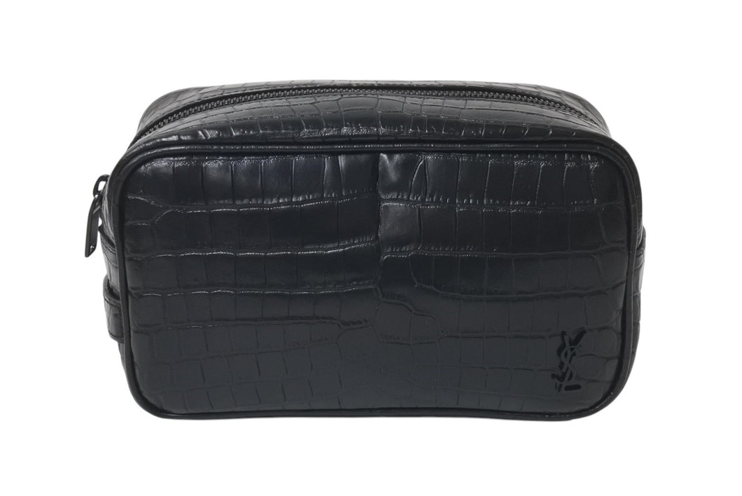 極美品 SAINT LAURENT サンローラン クラッチバッグ クロコ型押し GUE664555 0521 イタリア製 レザー ブラック 中古 4c075725 