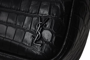 極美品 SAINT LAURENT サンローラン クラッチバッグ クロコ型押し GUE664555 0521 イタリア製 レザー ブラック 中古 4c075725 