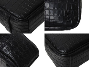 極美品 SAINT LAURENT サンローラン クラッチバッグ クロコ型押し GUE664555 0521 イタリア製 レザー ブラック 中古 4c075725 