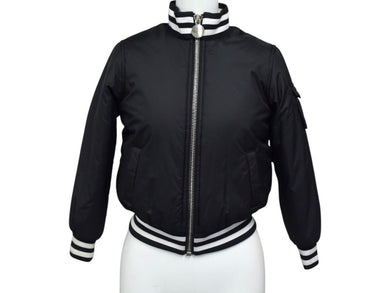 GIVENCHY ジバンシー キッズ 子供服 ジャケット ブルゾン H16034 ナイロン ブラック ホワイト シルバー金具 サイズ8 美品 中古 4c075748 