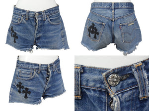 CHROME HEARTS クロムハーツ × Levi's リーバイス デニムショートパンツ セメタリークロスパッチ レディース 美品 中古 4c075753