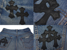 画像をギャラリービューアに読み込む, CHROME HEARTS クロムハーツ × Levi&#39;s リーバイス デニムショートパンツ セメタリークロスパッチ レディース 美品 中古 4c075753