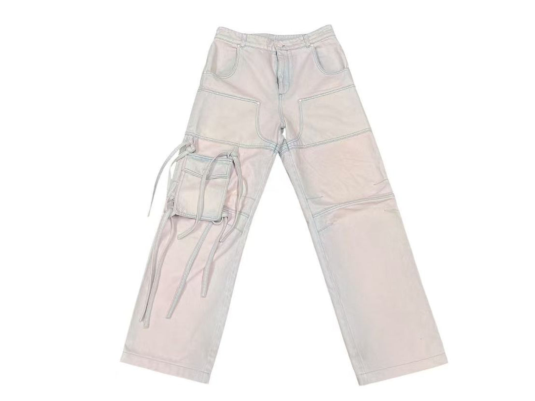 LOUIS VUITTON ルイヴィトン デニムパンツ RM201 TLP HID61W カーゴパンツ ブリーチ加工 ピンク ブルー コットン 29 良品 中古 4c075754