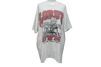 VINTAGE ヴィンテージ 1990年製 LORD'S GYM ローズジム Tシャツ サイズL ジーザスクライド ホワイト 古着 中古 4c075779 