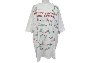 VINTAGE ビンテージ MERRY FUCKING XMAS 四十八手 骸骨ドクロ半袖Ｔシャツ ホワイト サイズFREE 美品 中古 4c075787 