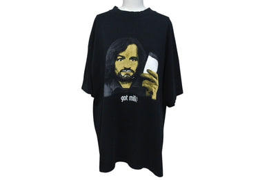 VINTAGE ヴィンテージ 90s CHARLES MANSON チャールズマンソン ミルクはありますか? 半袖Tシャツ ブラック 古着 美品 4c075829 中古