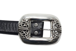 CHROME HEARTS クロムハーツ クラシックバックルベルト 1.5インチ サイズ34 1989/sterling刻印 レザー シルバー925 美品 中古 4c075831