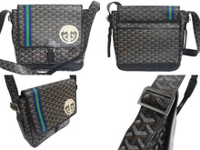 Load image into Gallery viewer, GOYARD ゴヤール グランブルーMM ショルダーバッグ マーカージュ家紋入り PVC レザー ブラック ブルー グリーン 美品 中古 4c075835