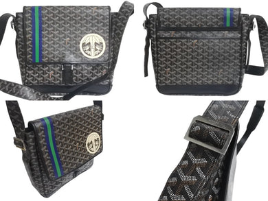 GOYARD ゴヤール グランブルーMM ショルダーバッグ マーカージュ家紋入り PVC レザー ブラック ブルー グリーン 美品 中古 4c075835