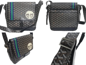 GOYARD ゴヤール グランブルーMM ショルダーバッグ マーカージュ家紋入り PVC レザー ブラック ブルー グリーン 美品 中古 4c075835