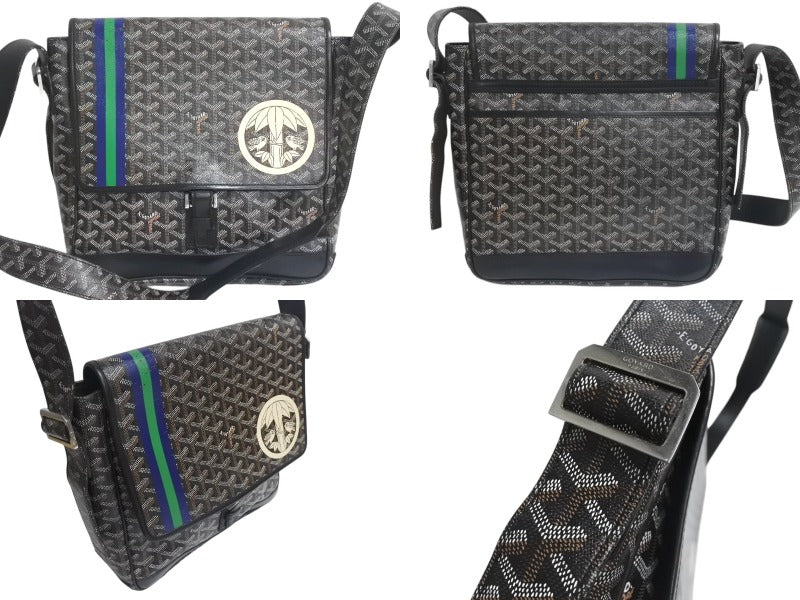 GOYARD ゴヤール グランブルーMM ショルダーバッグ マーカージュ家紋入り PVC レザー ブラック ブルー グリーン 美品 中古 4c075835