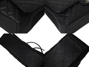 極美品 CHANEL シャネル マトラッセ33 Wフラップ Wチェーン ショルダーバッグ 15番台 キャビアスキン ブラック シルバー金具 中古 4c075851