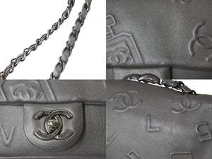 CHANEL シャネル チェーンショルダーバッグ 型押し 19番台 グレー 2014年 ココマーク シルバー金具 美品 中古 4c075852