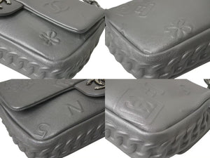 CHANEL シャネル チェーンショルダーバッグ 型押し 19番台 グレー 2014年 ココマーク シルバー金具 美品 中古 4c075852