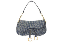 Load image into Gallery viewer, ChristianDior クリスチャンディオール トロッター ダブルサドルバッグ キャンバス レザー ネイビー ゴールド 美品 中古 4c075853