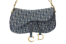 Load image into Gallery viewer, ChristianDior クリスチャンディオール トロッター ダブルサドルバッグ キャンバス レザー ネイビー ゴールド 美品 中古 4c075853