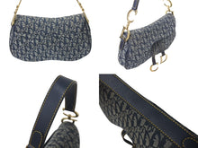 Load image into Gallery viewer, ChristianDior クリスチャンディオール トロッター ダブルサドルバッグ キャンバス レザー ネイビー ゴールド 美品 中古 4c075853
