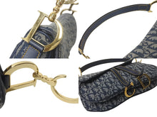 Load image into Gallery viewer, ChristianDior クリスチャンディオール トロッター ダブルサドルバッグ キャンバス レザー ネイビー ゴールド 美品 中古 4c075853