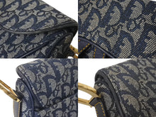 Load image into Gallery viewer, ChristianDior クリスチャンディオール トロッター ダブルサドルバッグ キャンバス レザー ネイビー ゴールド 美品 中古 4c075853