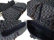 Load image into Gallery viewer, ChristianDior クリスチャンディオール トロッター ダブルサドルバッグ キャンバス レザー ネイビー ゴールド 美品 中古 4c075853