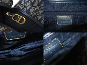 ChristianDior クリスチャンディオール トロッター ダブルサドルバッグ キャンバス レザー ネイビー ゴールド 美品 中古 4c075853