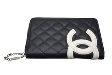 Load image into Gallery viewer, CHANEL シャネル 長財布 カンボンライン オーガナイザー 10番台 ラムスキン ブラック ホワイト ピンク シルバー金具 美品 中古 4c075867