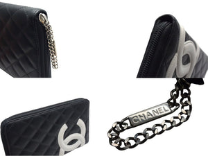 CHANEL シャネル 長財布 カンボンライン オーガナイザー 10番台 ラムスキン ブラック ホワイト ピンク シルバー金具 美品 中古 4c075867