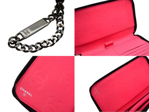 CHANEL シャネル 長財布 カンボンライン オーガナイザー 10番台 ラムスキン ブラック ホワイト ピンク シルバー金具 美品 中古 4c075867
